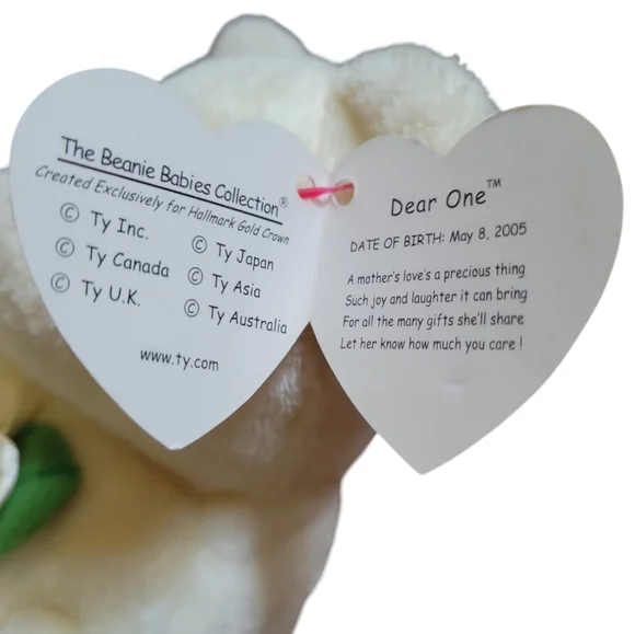 Vtg 05 Ty Beanie Baby DEAR ONE White Bear Floral (Hallmark Gold Crown Excl) 8.5" - Picture 9 of 12